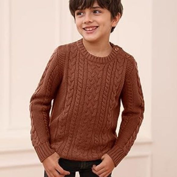 Toddler Crew Neck Sweater Little Kids Long Sleeve Knitted Pullover Sweater Tops - Picture 2 of 4